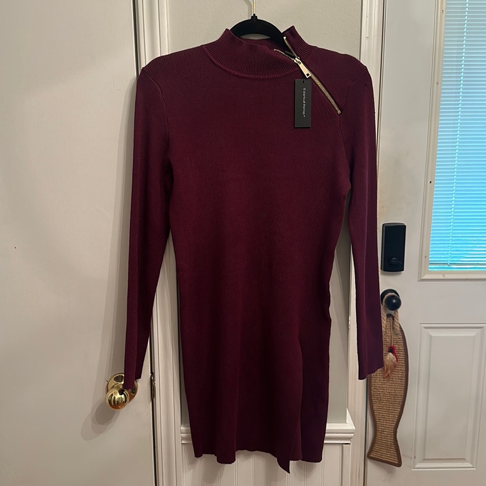 Cable and Gauge deep purple plum tunic sweater gold accent zipper